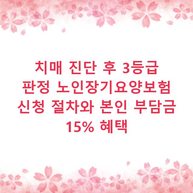 치매 진단 후 3등급 판정 노인장기요양보험 신청 절차와 본인 부담금 15% 혜택