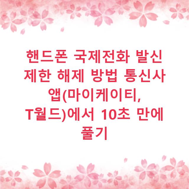 핸드폰 국제전화 발신 제한 해제 방법 통신사 앱(마이케이티, T월드)에서 10초 만에 풀기