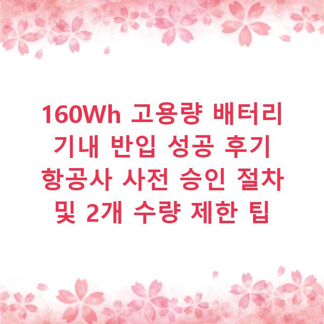 160Wh 고용량 배터리 기내 반입 성공 후기 항공사 사전 승인 절차 및 2개 수량 제한 팁
