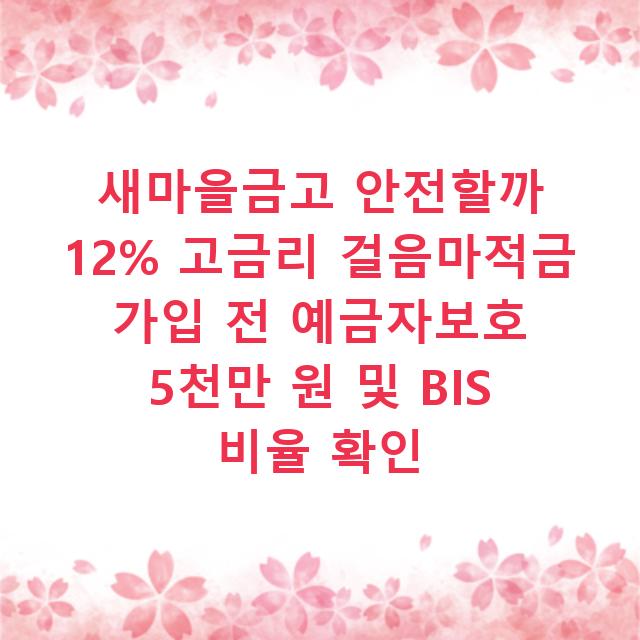 새마을금고 안전할까 12% 고금리 걸음마적금 가입 전 예금자보호 5천만 원 및 BIS 비율 확인