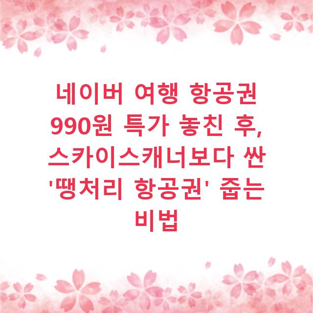 네이버 여행 항공권 990원 특가 놓친 후, 스카이스캐너보다 싼 ‘땡처리 항공권’ 줍는 비법