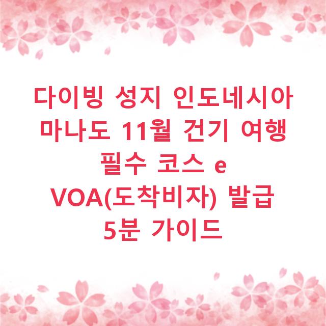 다이빙 성지 인도네시아 마나도 11월 건기 여행 필수 코스 e VOA(도착비자) 발급 5분 가이드