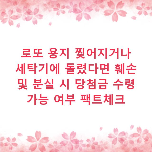 로또 용지 찢어지거나 세탁기에 돌렸다면 훼손 및 분실 시 당첨금 수령 가능 여부 팩트체크