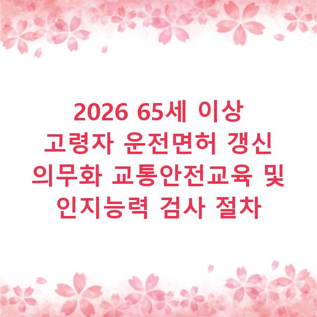 2026 65세 이상 고령자 운전면허 갱신 의무화 교통안전교육 및 인지능력 검사 절차