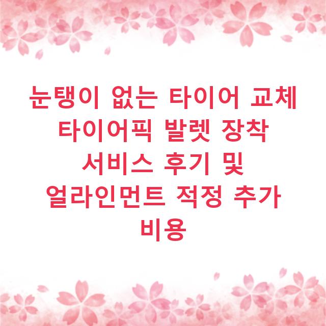 눈탱이 없는 타이어 교체 타이어픽 발렛 장착 서비스 후기 및 얼라인먼트 적정 추가 비용